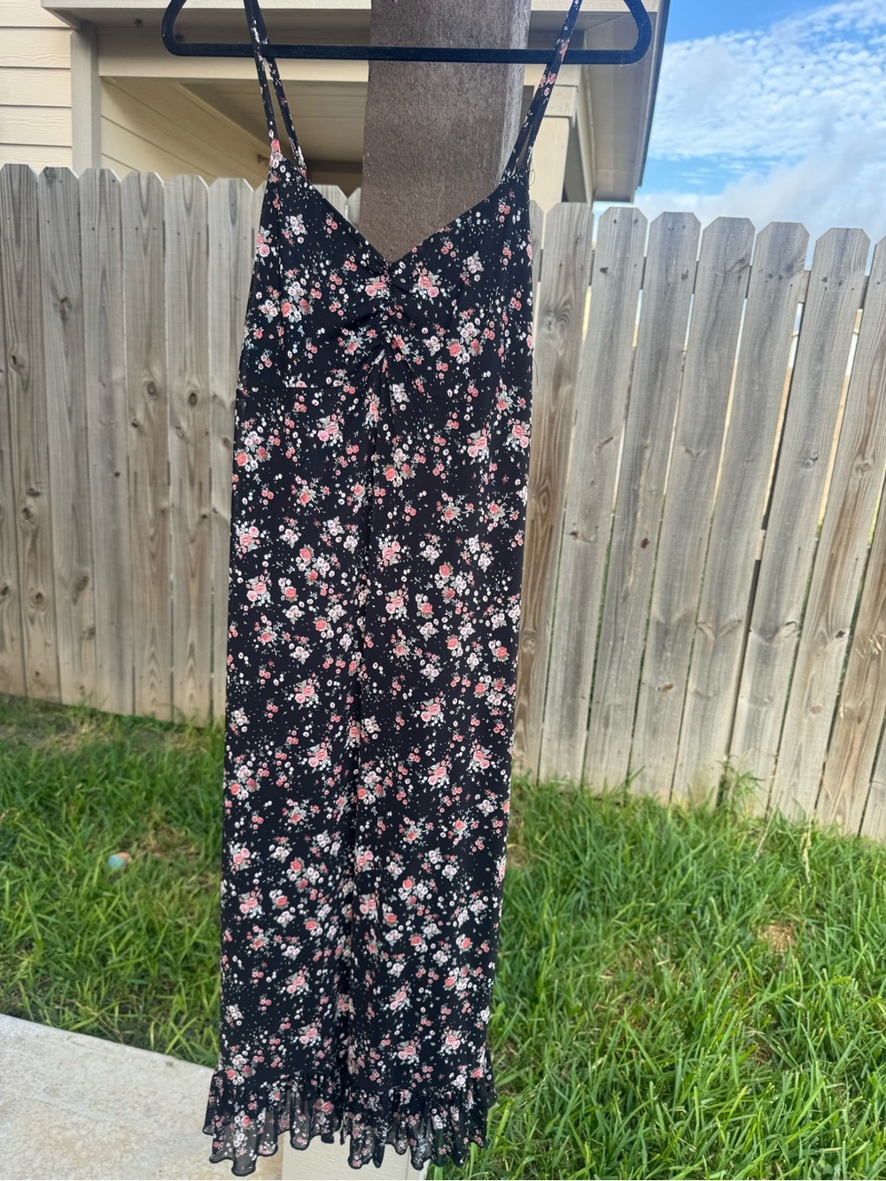 Ultra Flirt Black Slip Dress with Pink Floral Accents